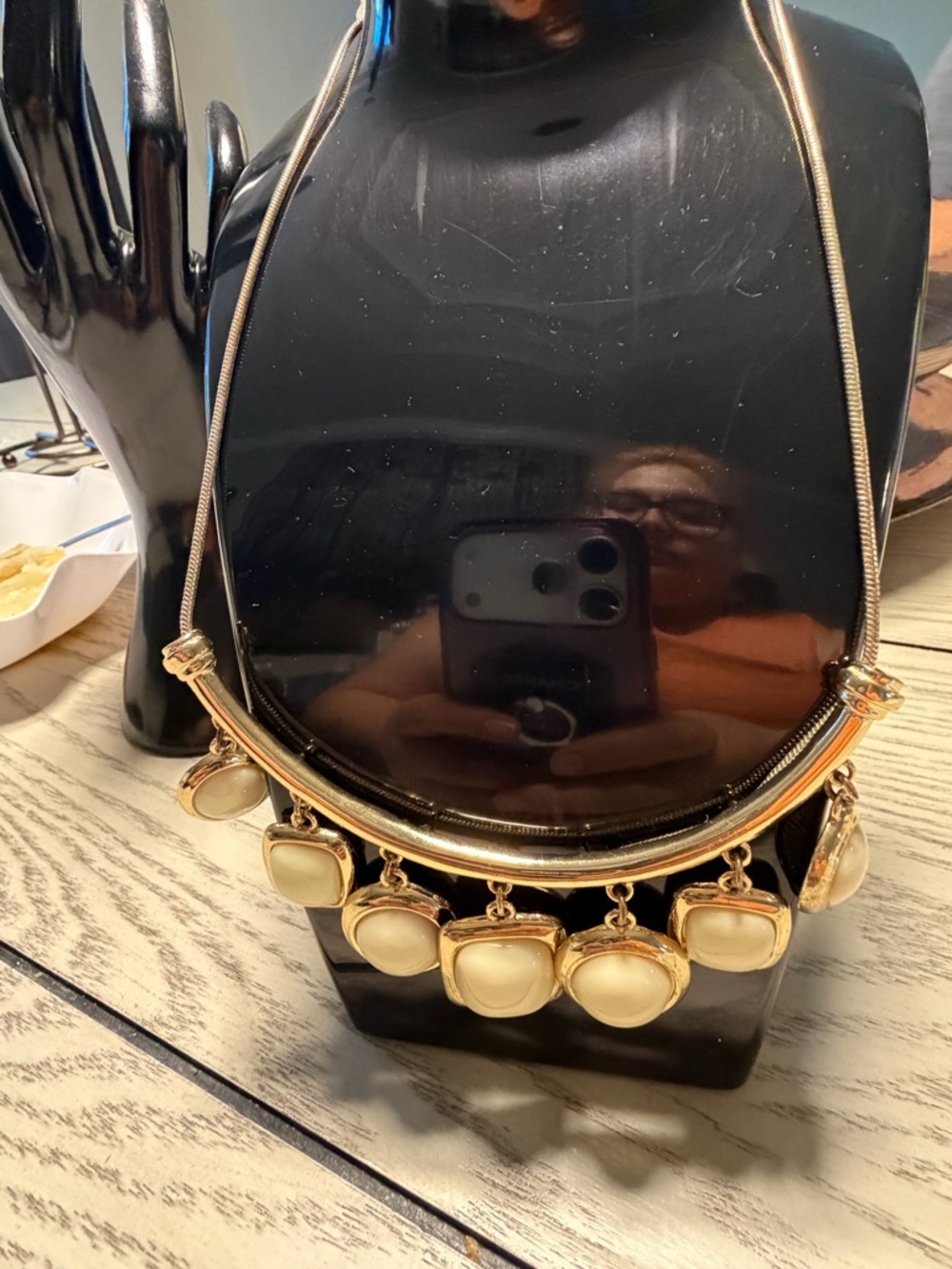 Monet Gold-Tone Necklace with Cream Cabochons